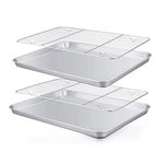 TeamFar Baking Pan with Rack Set of 4, 12.5’’ x 9.5’’ Stainless Steel Toaster Oven Baking Pan with Cooling Rack, Healthy & Non Toxic, Easy Clean& Mirror Finish, Dishwasher Safe - (2 Pans + 2 Racks)