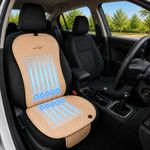 AUTODIFY™ Car Ventilated Cooling Seat Cushion Cover with 10 Powerful Fans & 3 Adjustable Cooling Levels, Breathable Fabric + Beige Leather Universal Fit for All Cars, Large Airflow