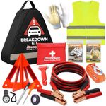 Xtremeauto Car Breakdown Emergency Kit – Roadside Car Safety Kit with Warning Triangle, Hi-Vis Vest, Tow Rope, Jumper Leads, First Aid Kit & Storage Case – Essential Car Kit for UK & Europe