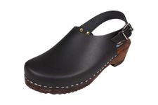 Swedish Clogs Lotta Low Slingback in Black Leather on Brown Base-37