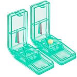 2PCS Pill Cutter - Design in The USA - Pill Cutters for Small or Large Pills - Safety Shield Multiple Pill Splitter - Doubles as a Pill Case - Travel Size (Lake Blue)