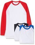 Fruit of the Loom Men's Baseball Classic Long Sleeve T-Shirt Pack of 3, White Navy/White Red/White Royal Blue, Large