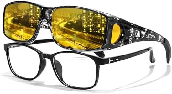 LVIOE Wrap Around Night-Vision Sunglasses, Fit Over Prescription Glasses with Polarized Yellow Lens for Night Driving, Adults, Unisex, Modern Style