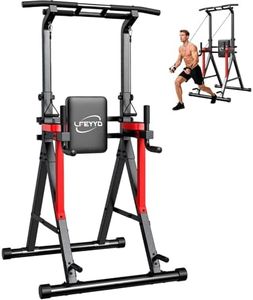 LFEYYD Power Tower Pull Up Bar Free Standing - 13-Level Adjustable Dip Station, Multi-Grip Pullups & Chin Up Bar, X-Frame Stability - Strength Training Workout Station for Home Gym Equipment 400LBS Black and Red