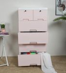 The Tickle Toe Plastic Chest of Drawer for Kids with 6 Drawers | Multipurpose Organizer for Girls in Pink Theme | Dresser Storage for Small Clothing & Toys with 2 Locks | L51xW33xH103Cm | Pink