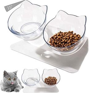 Cuenco del Gato, 2 in 1 Tazón Cuenco Doble 15° Inclinación Antideslizante Comedero Doble para Mascotas,Cuenco Elevado para Alimentos Elevado Comederos para Gatos