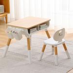 R for Rabbit Little Genius Woodland Baby Study Table & Chair Set for 2-10 Years Kids, Height Adjusment Plug & Play Installation Kids Desk Set Upto 50kgs Weight Capacity (Wooden White)