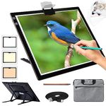 A3 Light Pad for Diamond Painting with Bag - Rechargeable Diamond Art Light Board, 3 Colours Stepless Dimmable 6 Levels Brightness Light Box, Portable Battery Powered Light Box for Sketching Tracing