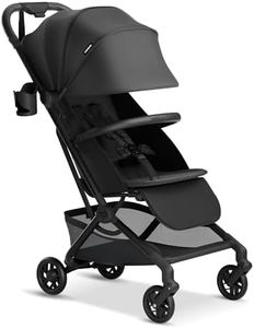 Mompush Velo Lightweight Travel Stroller – One-Hand Fold, Ultra-Compact & Airplane Friendly, Lie-Flat Recline Seat (from Birth to 50 lbs), Includes Cup Holder, Shoulder Strap, and Leather Bumper Bar