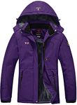 donhobo Womens Waterproof Jacket Winter Warm Fleece With Hood Windproof Camping Hiking Coat(Purple,XXL)