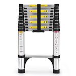 Soctone Telescoping Ladder 10.5 FT Aluminum Extension Ladder with Triangle Stabilizers, Heavy Duty 330lbs/150kg, Multi-Purpose Collapsible Ladder for Household, Outdoor Work, Black