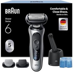 Braun Series 6 Electric Shaver for Men, Wet & Dry Razor with 4in1 SmartCare Center, Beard Trimmer & Body Groomer Attachments, 100% Waterproof, 60min Runtime, Made in Germany, Model 62-S7650CC, Silver
