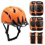 Kidsmate Sports Protective Gear Set for Boys & Girls | Kids Safety Guard Contains Helmet, Knee Pads, Elbow Pads & Wrist Guards | Ages 3-14 Years, Ideal for Cycling, Skateboarding & Scooters (Orange)