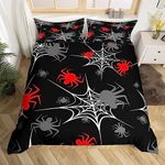 Red Black White Cobweb Duvet Cover Full Size, Scary Halloween Bedding Set Scary Spider Comforter Cover Kids Toddler Red Black Gray Animal Bedspread Cover with 2 Pillow Case