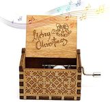 EITHEO Wooden Antique Carved Hand Crank Jingle Bells Theme Music Box for Merry Christmas