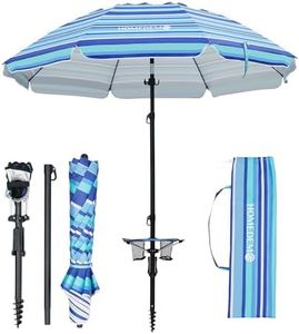 HOMEDEMO 7ft Heavy Duty High Wind Beach Umbrella With Foldable Table & Hook, UV 50+ Protection Waterproof Outdoor Sunshade Umbrellas With Handle Carry Bag For Patio Garden Pool Backyard
