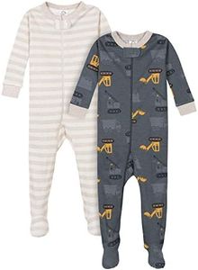 Gerber Baby Boys' 2-Pack Footed Pajamas, Dump Truck Grey, 5T