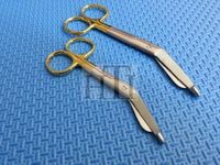 SET OF 2 PREMIUM O.R GRADE GOLD HANDLE SUPERCUT LISTER BANDAGE SCISSORS 4.5" + 5.5" WITH ONE SERRATED BLADE (HTI BRAND)