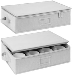 StorageWorks China Storage Container, Stackable Mug Storage Box with Dividers, Stemware Storage Cases, Hard Shell China Cup Organizer, Holds 12 Tea Cups and Coffee Mug, 2 Pack, Light Gray