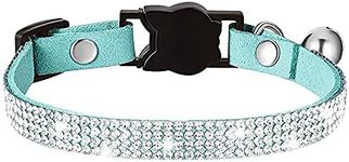 haoyueer Rhinestones Dog Cat Collars with Bell Bling Pet Puppy Collars with Soft Velvet Crystal Collars Girl Jeweled Necklace (Blue) …