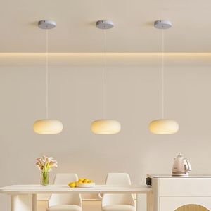 Oninio Modern LED Pendant Light Fixture 12W Oval Minimalist Chandelier White Creative Ceiling Pendant Lamp Atmosphere Hanging Lamp for Kitchen Island Living Room Bedroom Dining Room Bar(1-Pack)