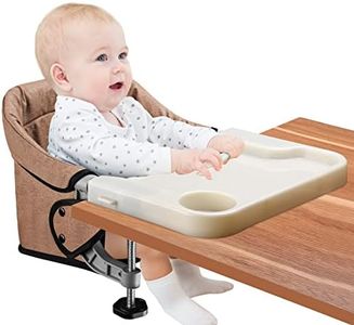 Hook On High Chair with Removable Dining Tray, Folding Portable Clip on Table High Chair, Baby Chair with Storage Bag for Indoor/Outdoor (Brown)