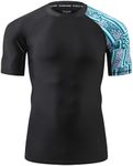 ADOREISM Men's Rash Guard Short Sleeve Quick-Dry UPF 50+ Sun Protection Compression Swim Shirts for Men, Zigzag, Small