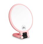 FUHUIM 1x 15x Magnifying Handheld Mirror, Double Sided Pedestal Magnification and True Image Makeup Mirror, Compact Size and Portable Vanity Cosmetic Mirror for Girl, 9.3" L x 1.9" W