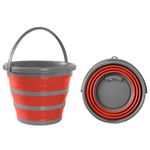 BRAMBLE 2 Pack 10 Litre Collapsible Buckets Portable Cleaning Fishing Camping Silicon, Space Saving Design for Home & Outdoors - Red/Grey