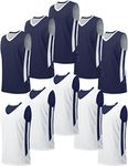 10 Pack Youth Boys Reversible Mesh Performance Athletic Basketball Jerseys Blank Team Uniforms for Sports Scrimmage Bulk, Navy/White (10-pack), Large