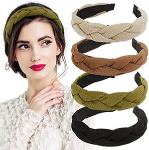 BETESSIN 4pz Cerchietti per Capelli Donna Tessuto Intrecciati Fermacapelli Turbante Fasce Cerchietti per Capelli Eleganti Vintage per Donna Ragazza 4 Colori