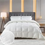 puredown Lightweight Goose Feather Down Comforter Full/Queen Size - Thin Feather Down Duvet Insert for Warm Weather/Hot Sleepers, Ultra Soft 100% Cotton Shell (Checkered Pattern, 90x90'')