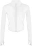 Tanming Women's Full Zip Seamless Workout Jacket Running Yoga Slim Fit Track Jacket (White-X-Large)
