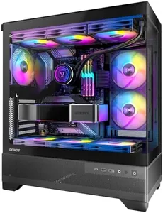 Okinos Aqua 7, Pre-Installed 6 × 120mm PWM ARGB Fan, ATX Mid Tower PC Case, Computer case with Panoramic View Tempered Glass Front & Side Panel, Type C Port, Gaming PC Case, Black