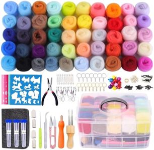 QMNNMA 241 Pcs Needle Felting Kit - Complete Needle Felting Tools and Supplies with Felt Wool 50 Colors, Felt Molds, High Density Foam Pad Storage Box for DIY Craft Animal Home Decoration