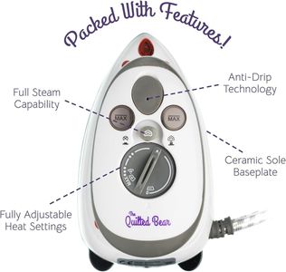 The Quilted Bear Mini Steam Iron – Compact Travel Iron with Hardshell Case, Black