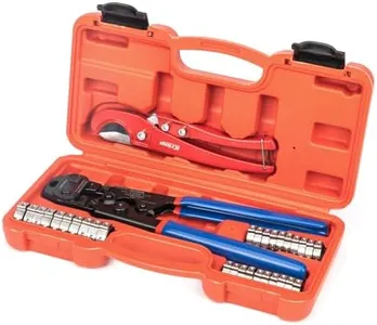 iCrimp PEX Clamp Tool Kit for 3/8-in, 1/2-in, 3/4-in, 1-in PEX Clamp Cinch & Removal, c/w 1/2''(20 Pack) and 3/4''(10 Pack) PEX Clamp Rings, PEX Tubing Cutter