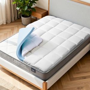 AAOBOSI 2-in-1 Mattress Topper Queen Size, 5CM 30D Cooling Gel Memory Foam & 600GSM Quilted Pillowtop Mattress Cover, Machine Washable Cover, 45CM Deep Pocket, Skin-Friendly and Breathable