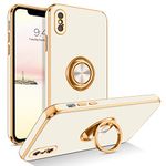 BENTOBEN for iPhone Xs Case, Phone Case iPhone X, Slim Fit Kickstand Ring Holder Design Shockproof Protection Soft TPU Bumper Drop Protective Girls Women Boy Men iPhone Xs/X 5.8" Cover, White/Gold