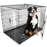 DogCrates+ Extra Large Foldable Dog Crate with 2 Doors, Non-Chew Metal, Removable Tray, 42-Inch Black