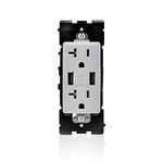 Leviton RUAA2-PG Renu USB Charger/Tamper-Resistant Duplex Outlet, 20A-125VAC, Pebble Gray