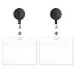 JIEYAO 2 Pcs Clear Badge Holder with Badge Reels,Horizontal ID Card Badge Holder, Soft Plastic Card Holder Retractable Badge Reel Clip Credit Card Protector for Nurse Doctor Teacher Office(Horizontal)