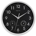 Vigorwise Wall Clock, Sweep Silent Movement Accurate Clocks with Temperature & Humidity, Decorative for Kitchen/Living Room/Bedroom/Office/Bathroom/Classroom (Silver, 10 inch)