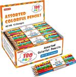 Shuttle Art Assorted Colorful Pencils, 180 Pack Kids Pencils Bulk with 12 Designs, 2 HB, Pre-sharpened Awards and Incentive Pencils for Kids School Home Party Christmas Halloween Valentines Day