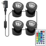 RGB Underwater Pond Lights with Timer, RGB Fountain Lights Underwater Light IP68 Waterproof, Dimmable Outdoor Landscape Lights Fish Tank Pond Fountain Garden(4 Lights)