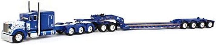 Die Cast Promotions (DCP) DCP First Gear 1/64 Blue Peterbilt 379 Sleeper & Tri-Axle Fontaine Lowboy w/ Flip Axle 60-1130