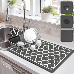 Dish Drying Mat for Kitchen Counter Super Absorbent Drying Mat Hide Stain Dish Mat Drying Kitchen Mat Easy to Clean Dish Drying Mat (Dark Grey, 50 L x 30 W cm)