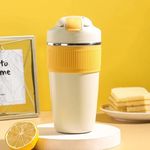 YELONA 480 ML Turmeric Macaron Insulated Coffee Tumbler with Inbuilt Straw and Sip Lid Leak Proof Double Wall Stainless Steel Reusable Travel Mug Flask Sipper for Hot Cold Drinks