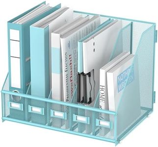 SUPEASY Desk Organizers Metal Desk Magazine File Holder with 5 Vertical Compartments Rack File Organizer for Office Desktop, Home Workspace, Blue Plus