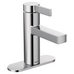 Moen Beric Chrome Modern One-Handle Single Hole Bathroom Faucet with Drain Assembly and Optional Deckplate for Your Bath Sink, 84774